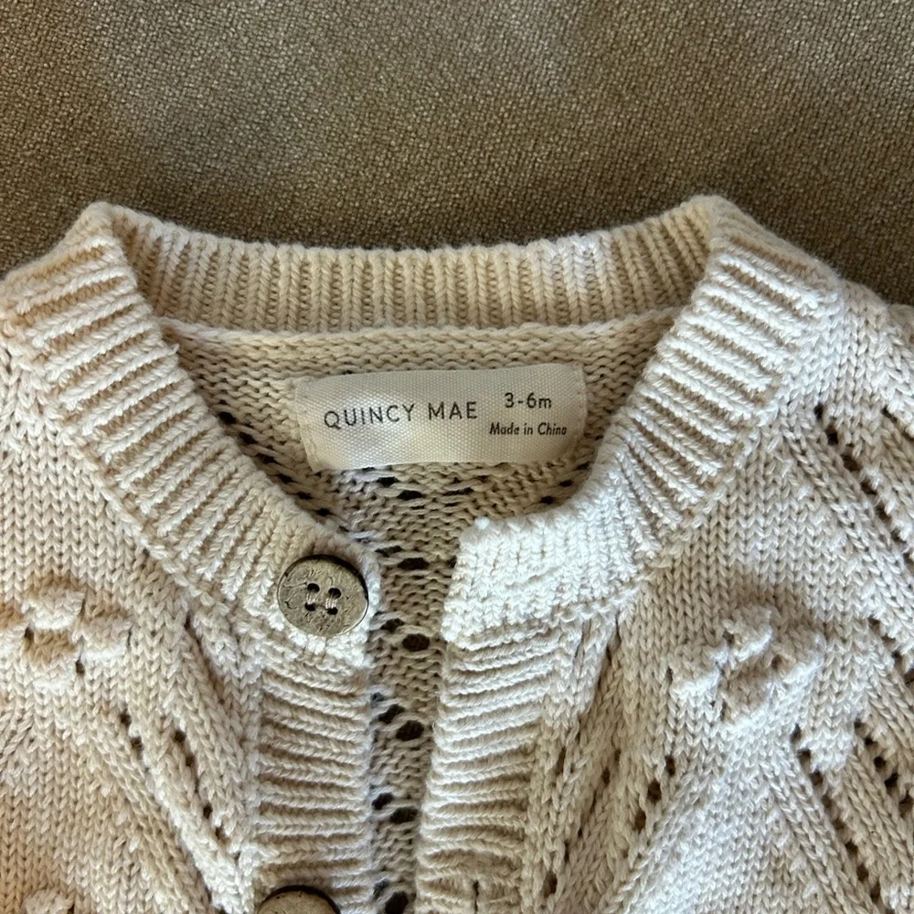 Quincy Mae Ivory Knit baby cardigan Sweater - Picture 2 of 2